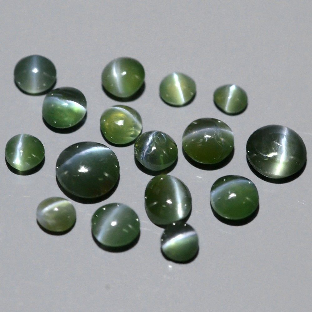 Lot 2.07tcw Round &amp; Oval Cabohon Natural Green Sharp Cat's Eye ALEXANDRITE AXD004