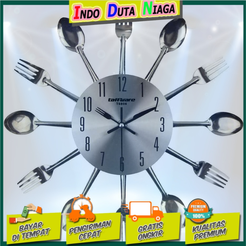 Taffware Jam Dinding 3D Creative Design Kuliner Sendok Garpu - T6806