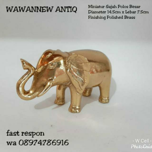 Miniatur  Pajangan Meja Lemari Pintu Kuningan Antik Murah Motif Gajah Polos 14.5cm