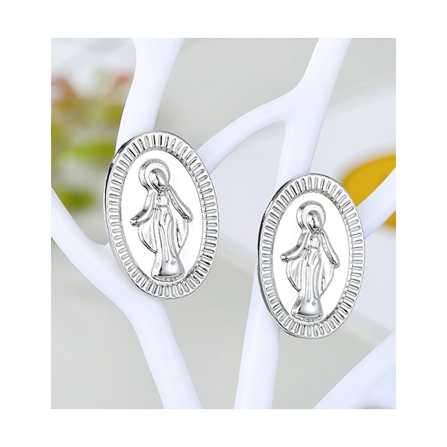 LRC Anting Tusuk Fashion Silver Alloy Virgin Mary Portrait Earrings D76655