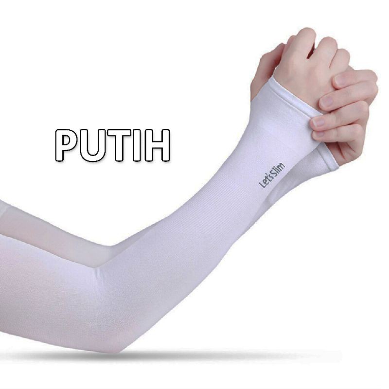 MANSET TANGAN OUTDOOR LETS SLIM AQUA X COOL / PELINDUNG LENGAN ANTI UV / ARM SLEEVE / LONG SLEEVE-PUTIH