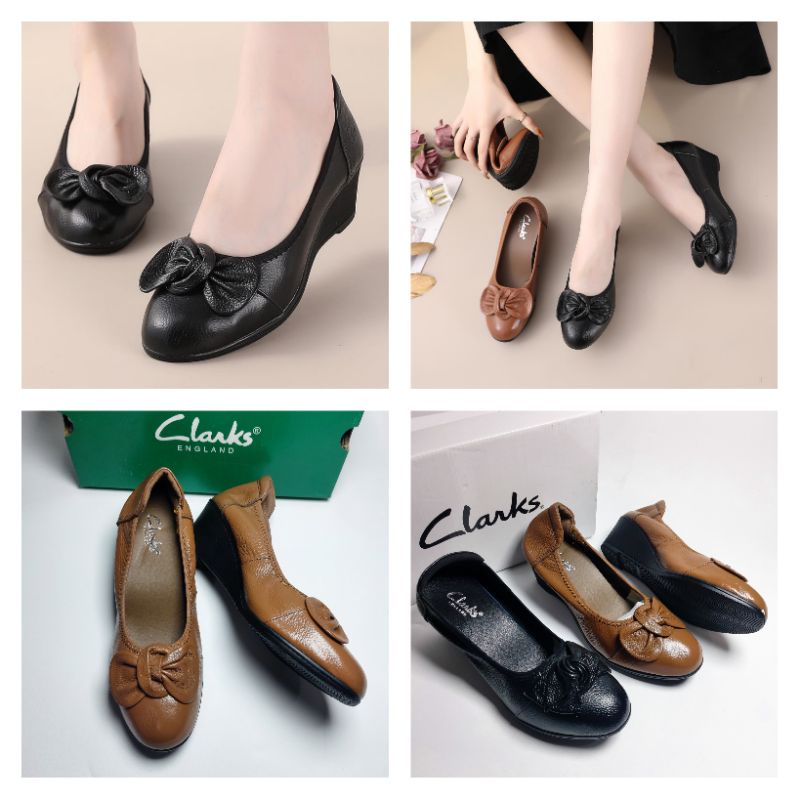 Sepatu Clarks Wedges bow 898 / Clarks wedges / clarks bow / Sepatu wanita clarks wedges