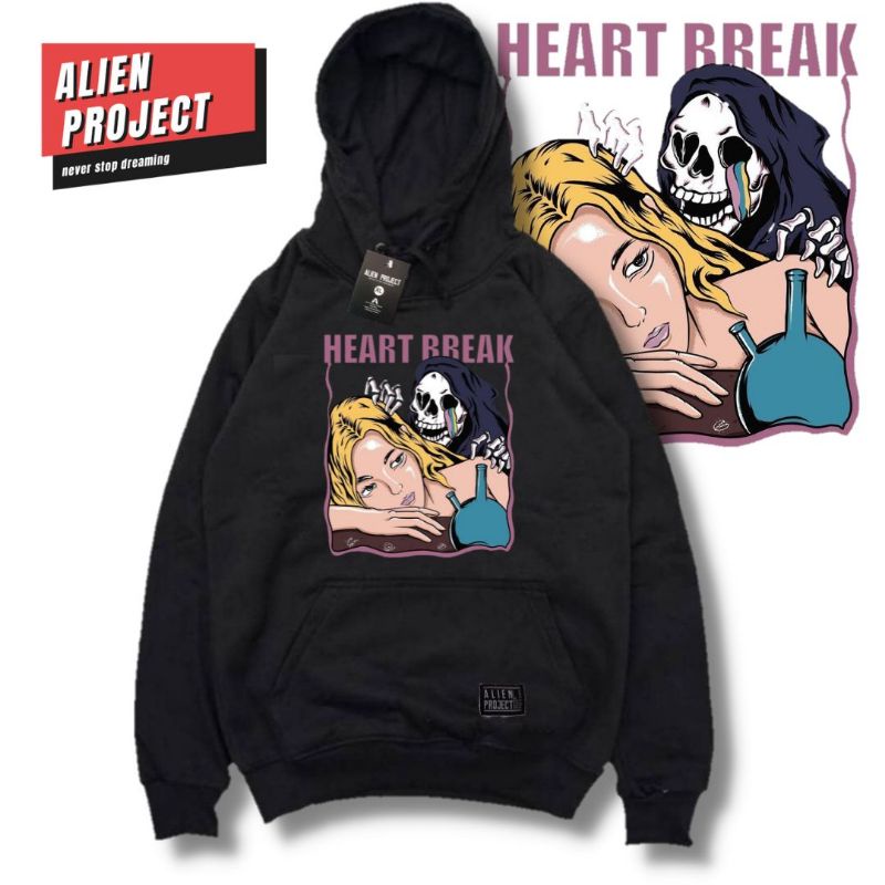 Alien Project Hoodie Heart Break Pria Hoodie Hitam Hoodie Cowok