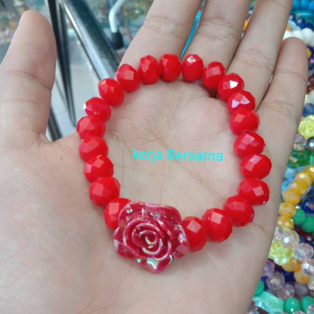 gelang batu kristal plat bunga kode 2