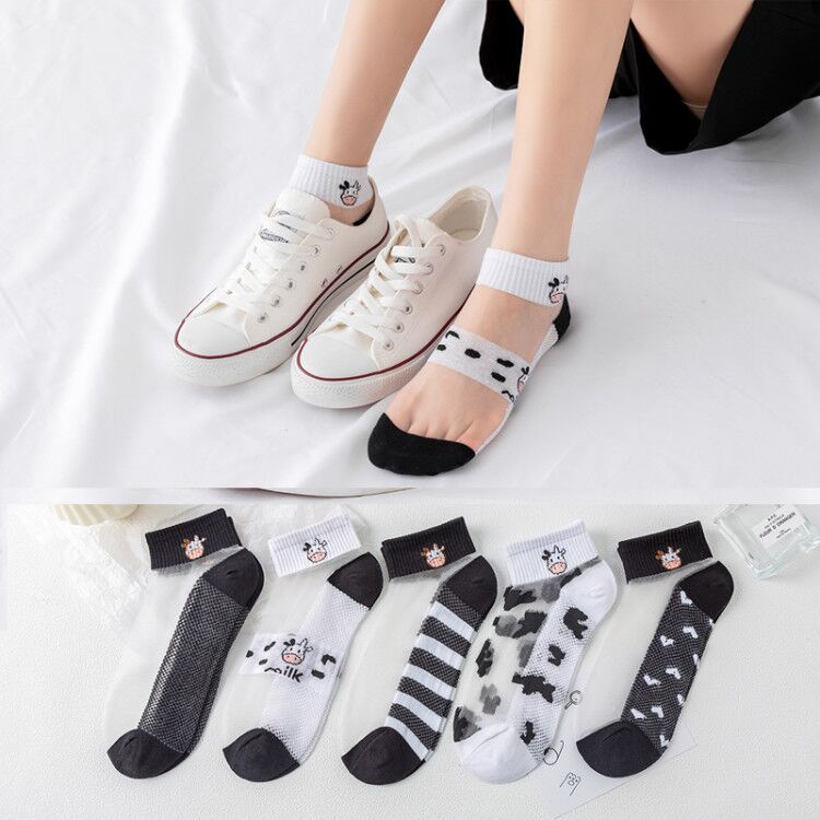 INDOMINI Kaos Kaki Transparan Motif Sapi / Cow Kaos Kaki Pendek Motif Semata Kaki Import Murah kk022