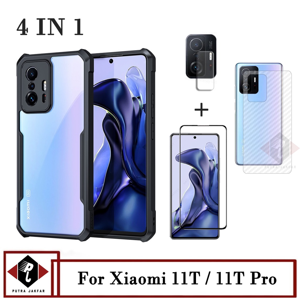 Paket 4in1 Case Transparan Xiaomi 11T / 11T Pro Anti Gores Layar Free Camera & Garskin