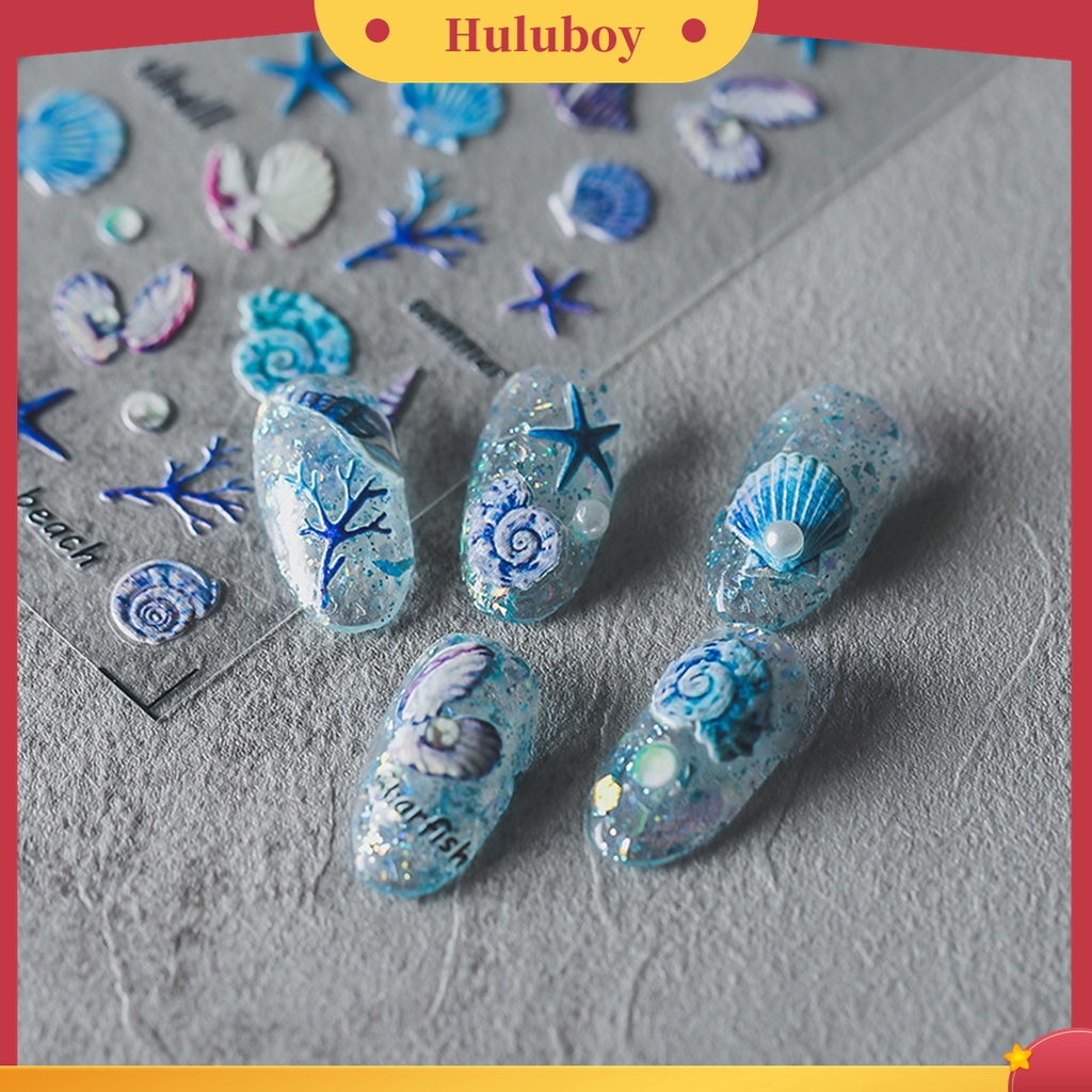 Huluboy Huluboy♡ Stiker Kuku Motif Bintang Laut / Kerang / Ombak Laut Untuk Manicure / Nail Art