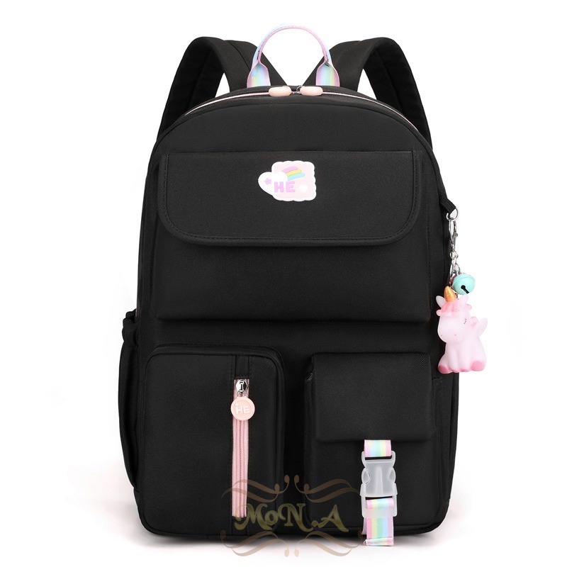 [MONA] *FREE GANTUNGAN* TAS SEKOLAH RANSEL ANAK SD/SMP/SMA CEWEK WARNA SOFT PASTEL CANTIK LUCU WATERPROOF (TAHAN AIR) M0180 - KUALITAS  IMPORT PREMIUM UNGU