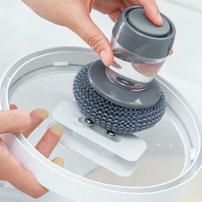 [Household Soap Dispenser And Dishwashing Brush] [Automatic Dishwashing Brush With Liquid Filling] [Multifunctional Cleaning Tool For Kitchen Household, Steel Ball Cleaning Brush]