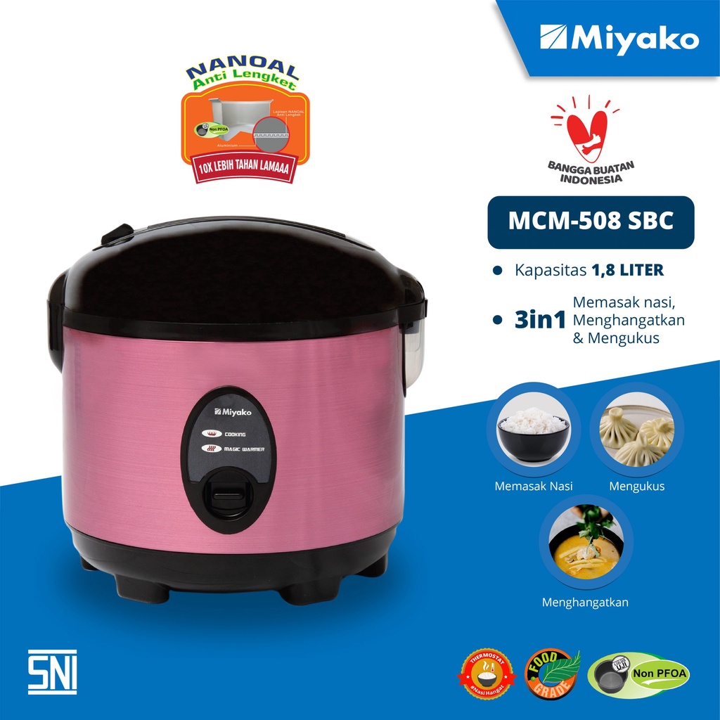MAGIC COM / RICE COOKER MIYAKO 508 SBC PRECOATED ALUMUNIUM PAN GARANSI RESMI