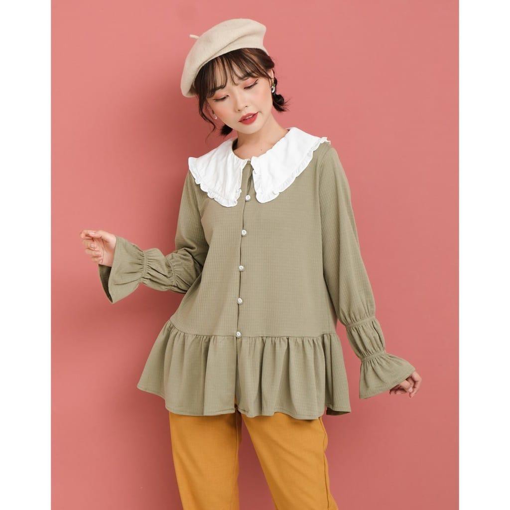 ilook | Nasea Basic Blouse Rempel Full Kancing Korean Syle