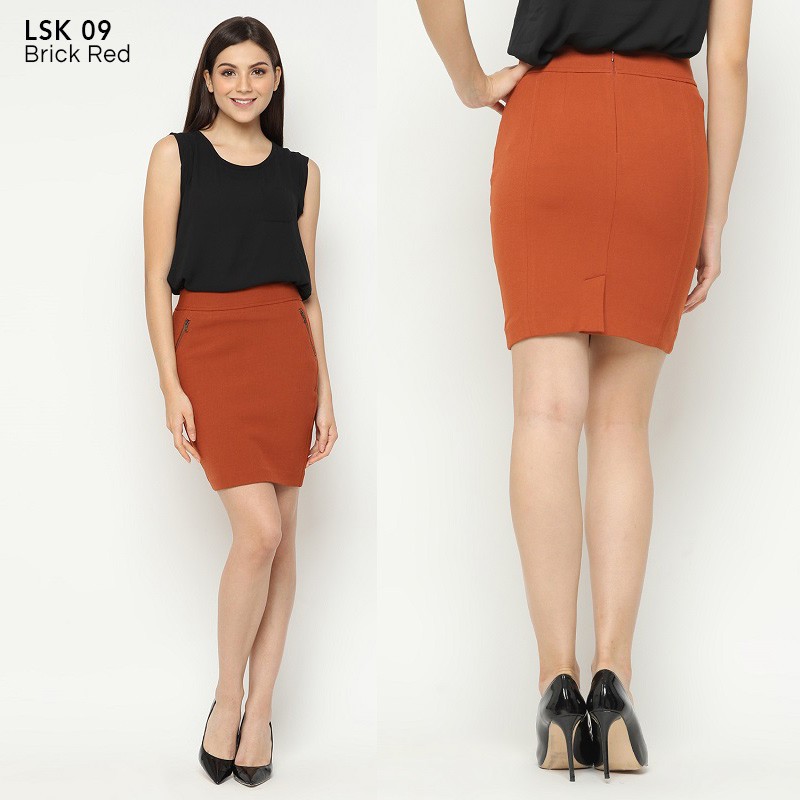 Pusat Pakaian dan Baju Kerja Wanita Rok Skirt Kantor Warna Merah Bata Promo CuciGudang Murah