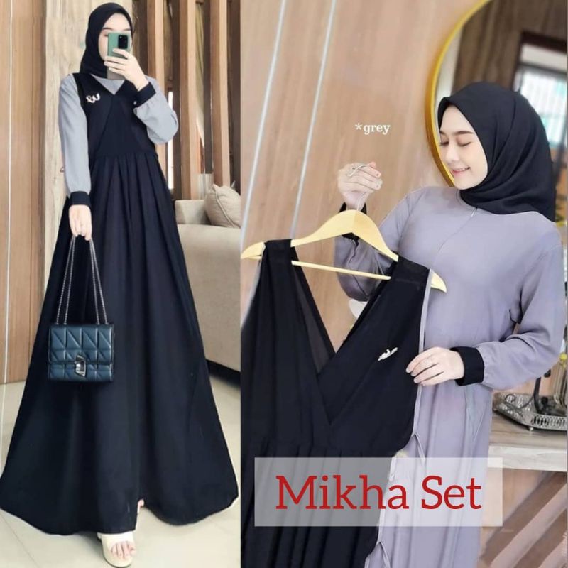 Mikha set Bahan Shakila mix Ceruty / Gamis / Dress / Fashion