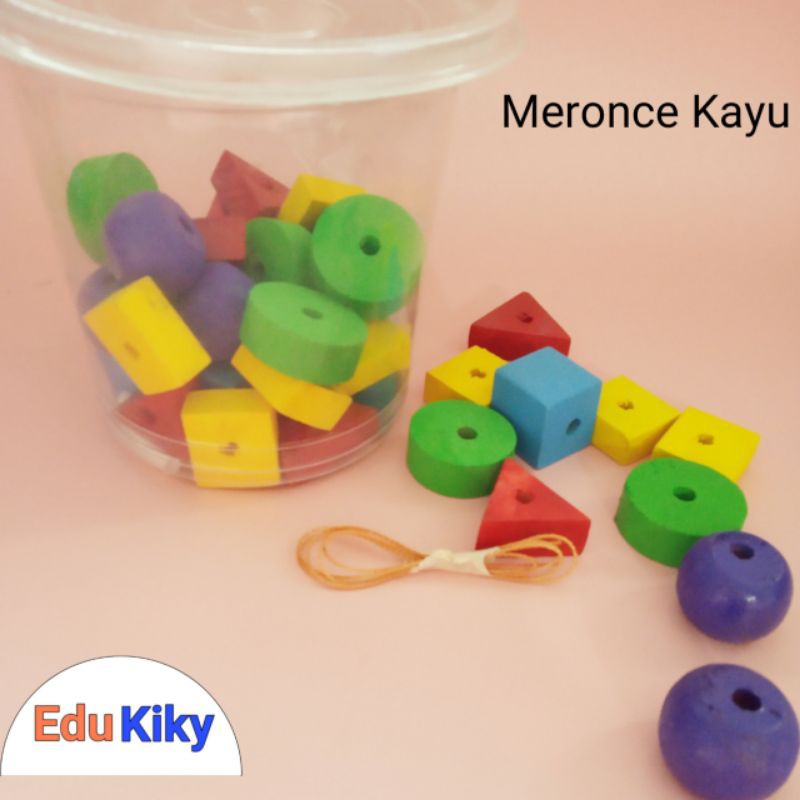 Mainan Meronce Anak Perempuan Laki-laki Kayu Edukasi geometri Montessori