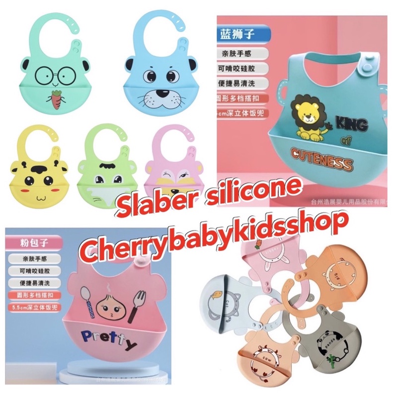 Slaber Celemek Makan Bayi Baby BIB Slabber Salaber Silicone Full Silikon 12 LC