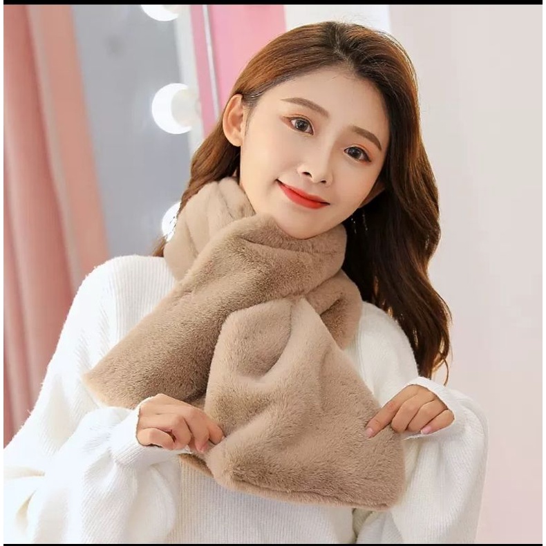 READY INDONESIA Syal bulu kelinci winter fur scarf lembut hangat import syal korea