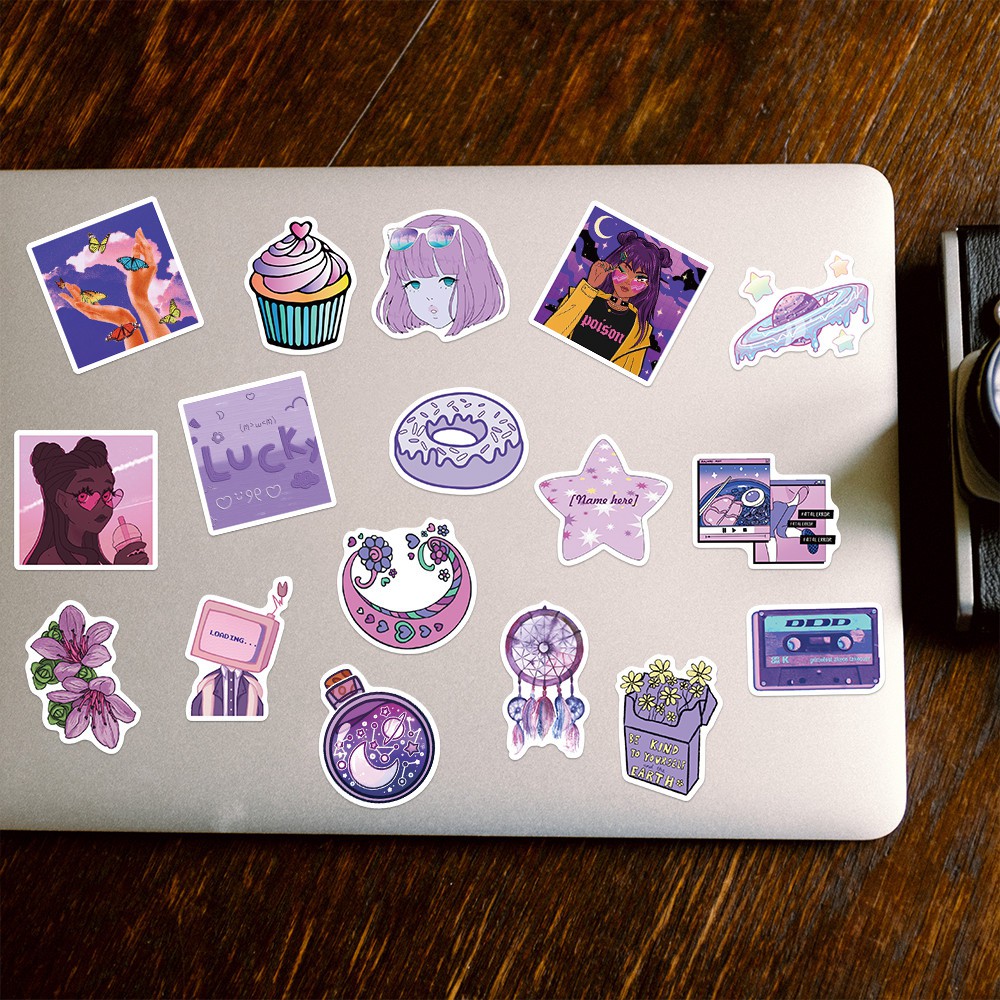 【COD Tangding】50pcs/set Purple Cute Girl Cartoon Hand Account Stickers INS Laptop Suitcase Waterproof Stickers