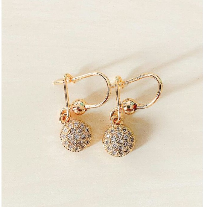 Anting Wanita model Bulat Zirconia Gold