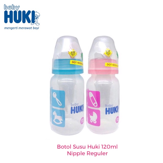 Huki Baby Botol Susu 60ml dan 120ml Dot Nipple Silicone Reguler dan Gepeng