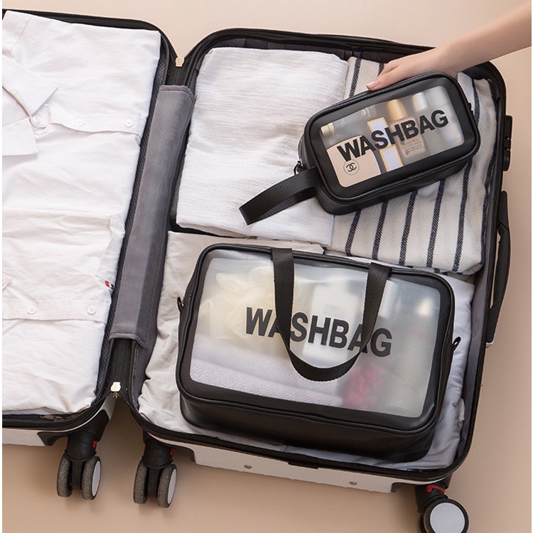 ☀ INDOLAND ☀ R526 Tas Kosmetik Transparan Washbag Anti Air / Tas Travel Toiletry Bag Waterproof - Pouch Make Up Toiletries - Tas Sabun Peralatan Mandi Travel