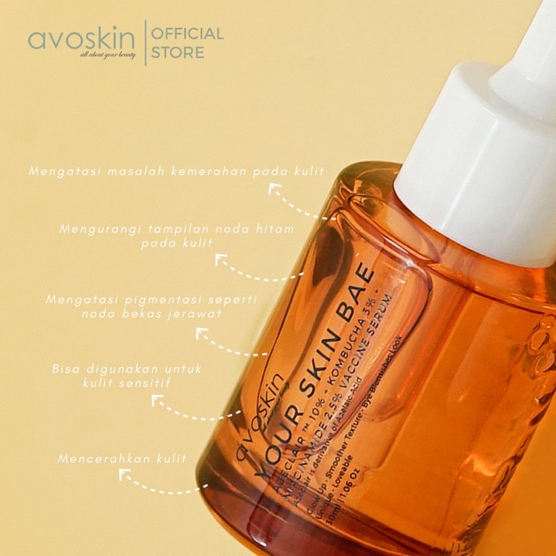 AVOSKIN Your Skin Bae SERUM Azeclair 10% + Kombucha 3% + Niacinamide 2,5% Vaccine Serum 30ml BPOM