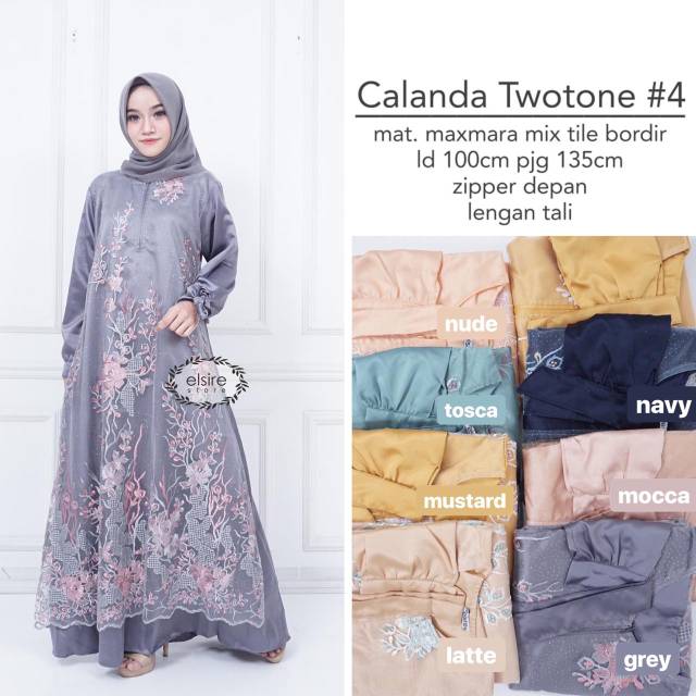 RHS ~ [RESTOCK] calanda twotone 4 gamis dress pesta tile border premium ori solo by elsire