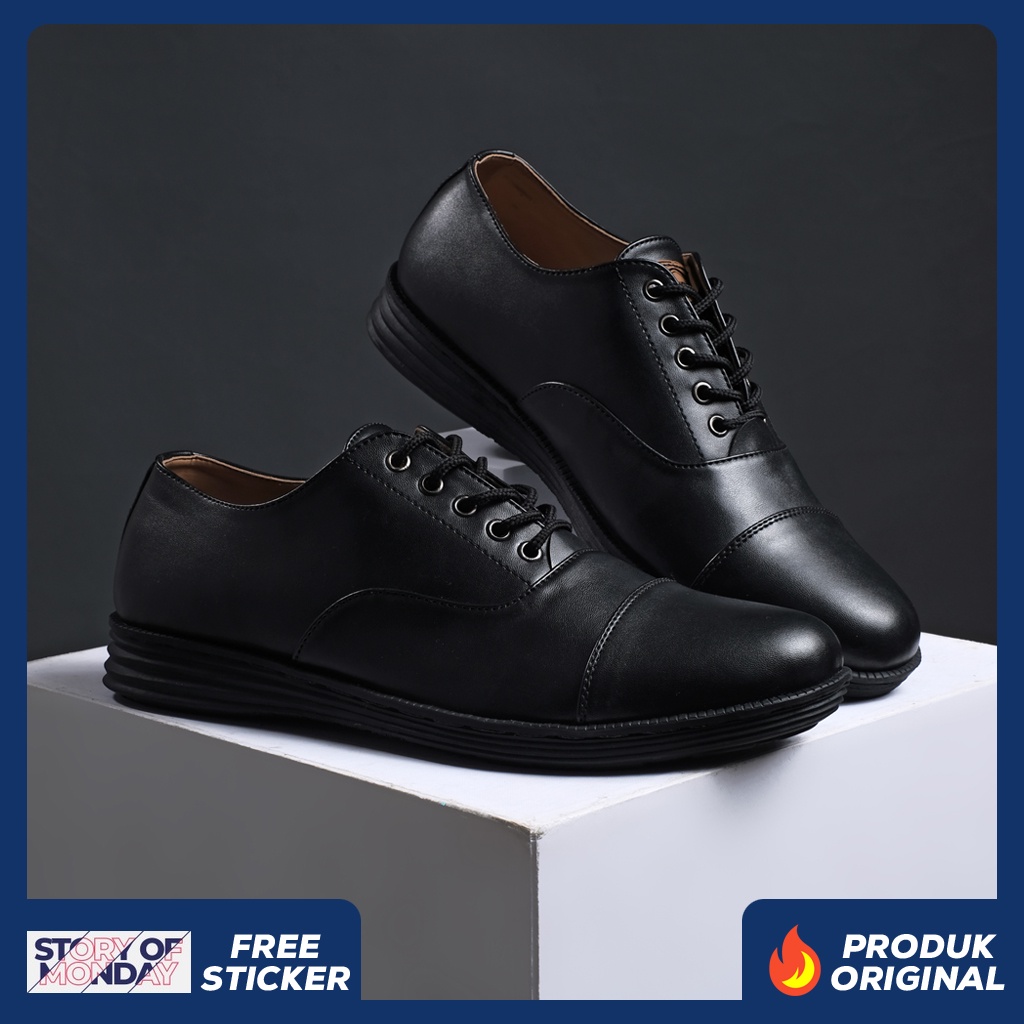 OXFORD MANA ORIGINAL x MONDAY Sepatu Formal Full Hitam Tali Pria Pantofel Kerja Kantor Dinas Resmi Guru Kantoran Pesta Pernikahan Kondangan Nikah Undangan Wedding Wisuda Kuliah Modern Casual Derby Semi Kulit Premium Footwear Keren Terbaru Branded Kekinian