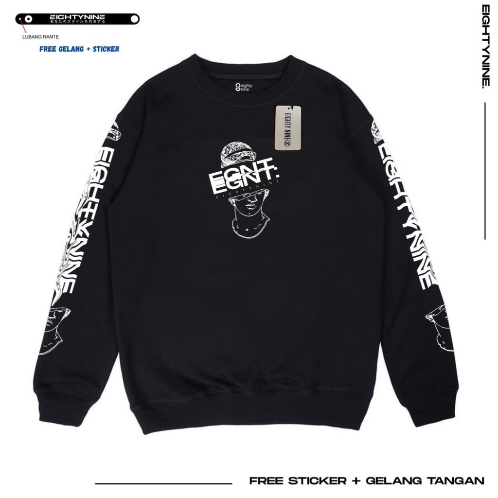 Sweatshirt Crewneck EGTN Face Black Keren Simple Terbaru