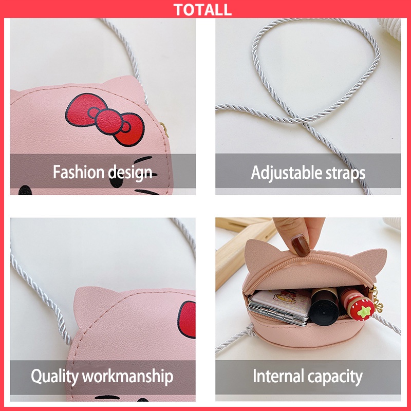 COD Tas Anak Hello Kitty Yang Indah Anak Perempuan Kartun Lucu Tas Bahu Fashion Mini Messenger Bag PU Tas Kecil-Totall