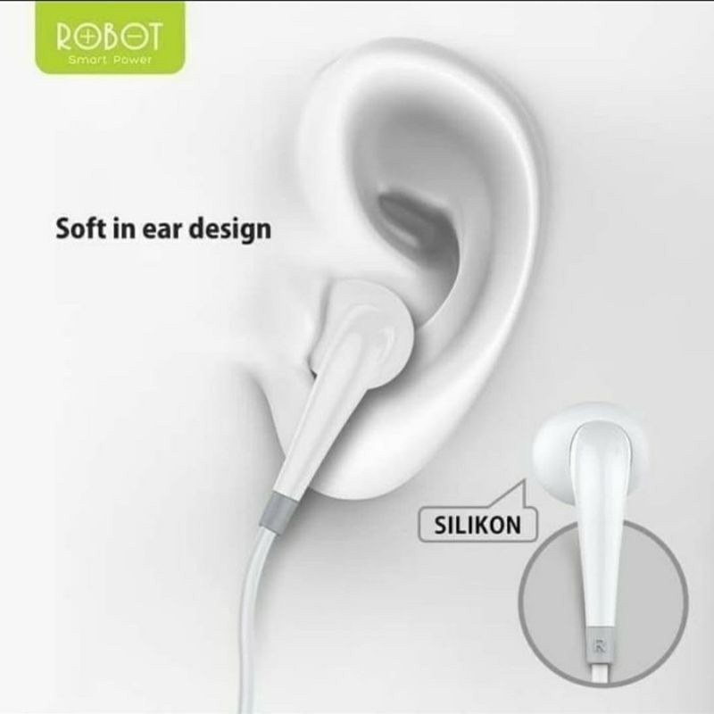 ROBOT RE10 WIRED BASS ANDROID IPHONE EARPHONE HEADSET HEADPHONE- WHITE - Putih