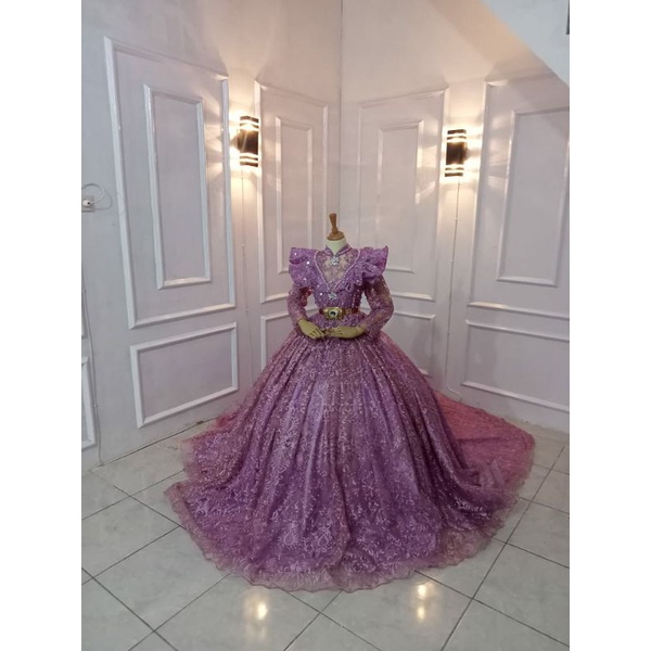 PREMIUM GAUN PENGANTIN BARBY LILAC FULL PAYET / KEBAYA PENGANTIN MEWAH MODERN