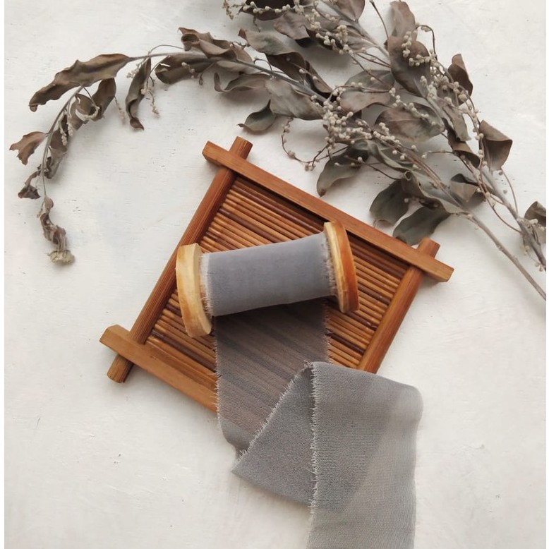 

SILKY RIBBON IN ASH - wedding ribbon / calligraphy ribbon / vows ribbon / pita buket / styling