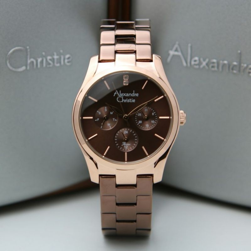 Jam Tangan Wanita Alexandre Christie AC2910 AC 2910 Rose Gold Brown Original