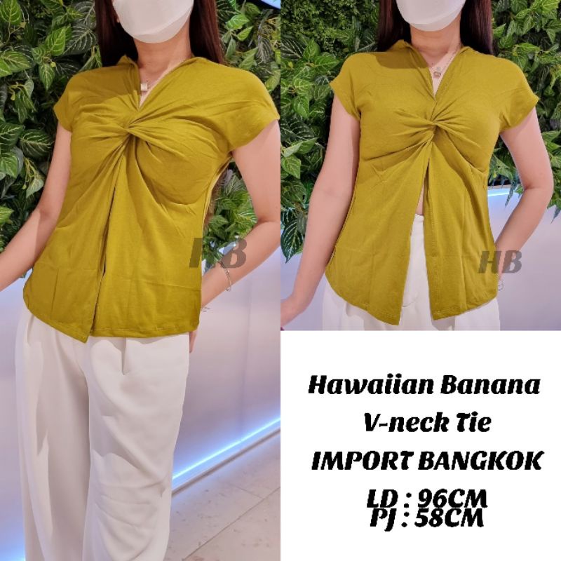 Hawaiian Banana - Vneck Serut Import Bangkok / Kaos Bangkok Import / Bahan Bagus Tebal