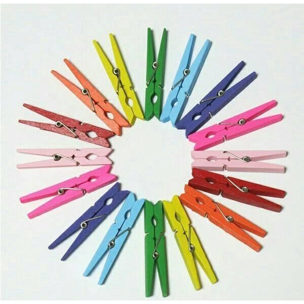 

Klip | 50 Wooden Klip Jepit Kayu Rainbow Warna Warni M 3.5Cm