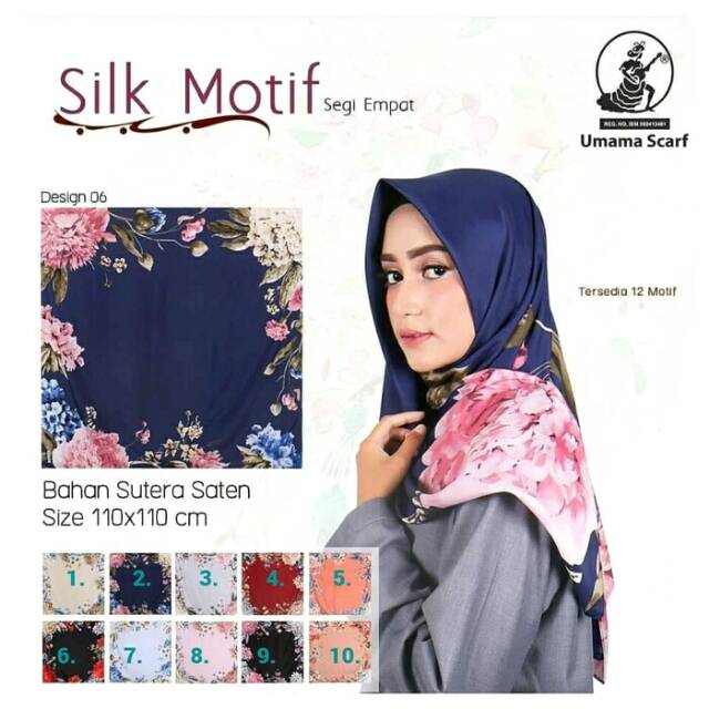 Segi Empat Silk Motif Bunga Polos . Jilbab Umama . Kerudung Segi4 Satin