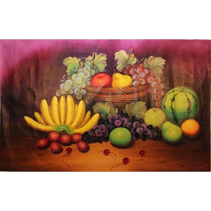 Lukisan Asli - Tropical Fruits on Canvas Landscape 85x135cm.