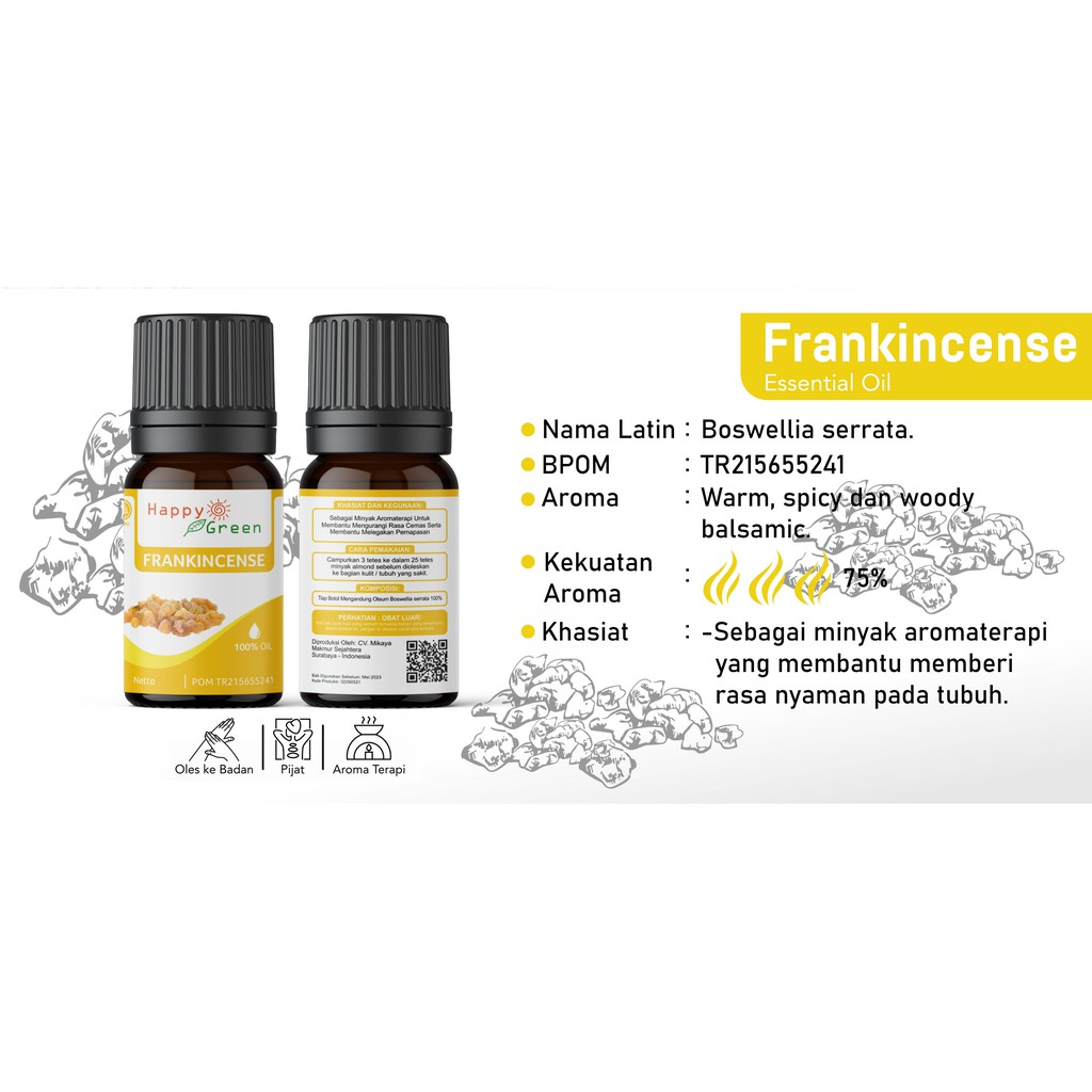 BPOM Happy Green Frankincense Essential oil - Minyak Kemenyan Arab Murni Pure Pasti Aman Digunakan