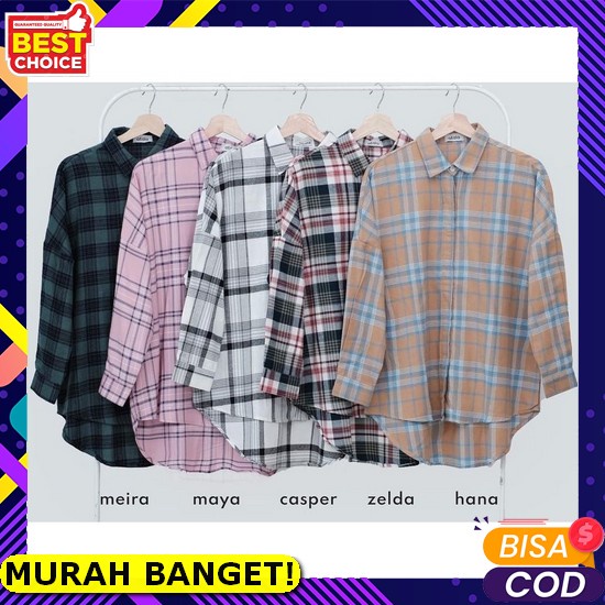 [Png.27Ag21Ғ] Kemeja Wanita Casual Polos Lengan Panjang Jumbo Korea Ov Afi - Ec - Kemeja Flanel