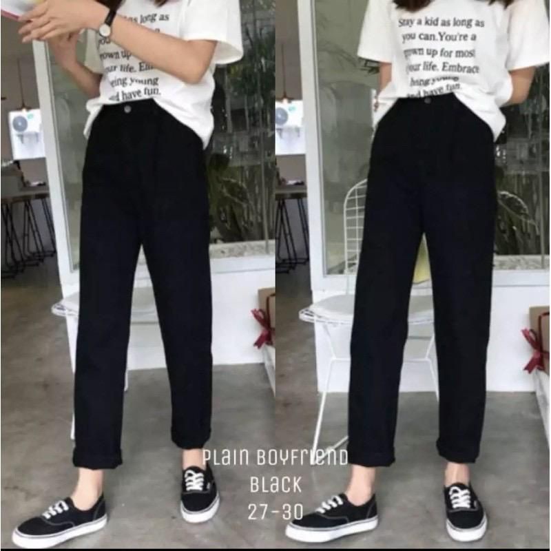 Celana Boyfriend Plain Hitam / High Waist Boyfriend Wanita Hitam / Boyfriend Polos Wanita