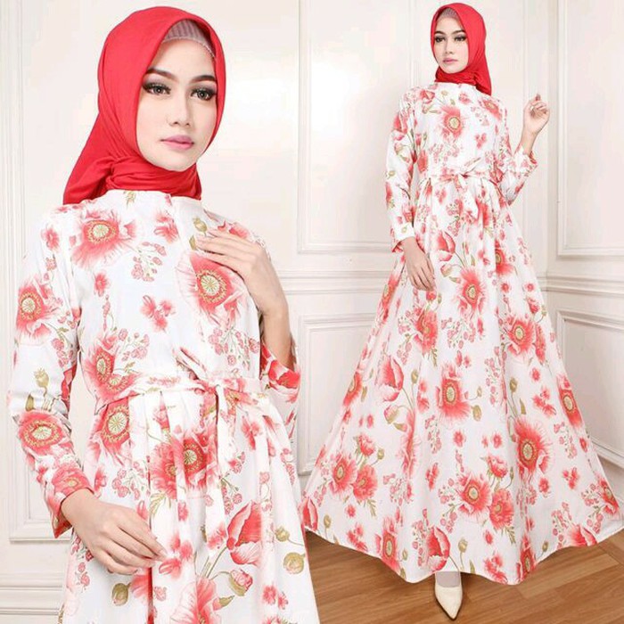 Baru 035 GAMIS MAXI DRESS KATUN MOTIF BUNGA OREN/ PINK FANTA DIAN SIMON ThevaShop