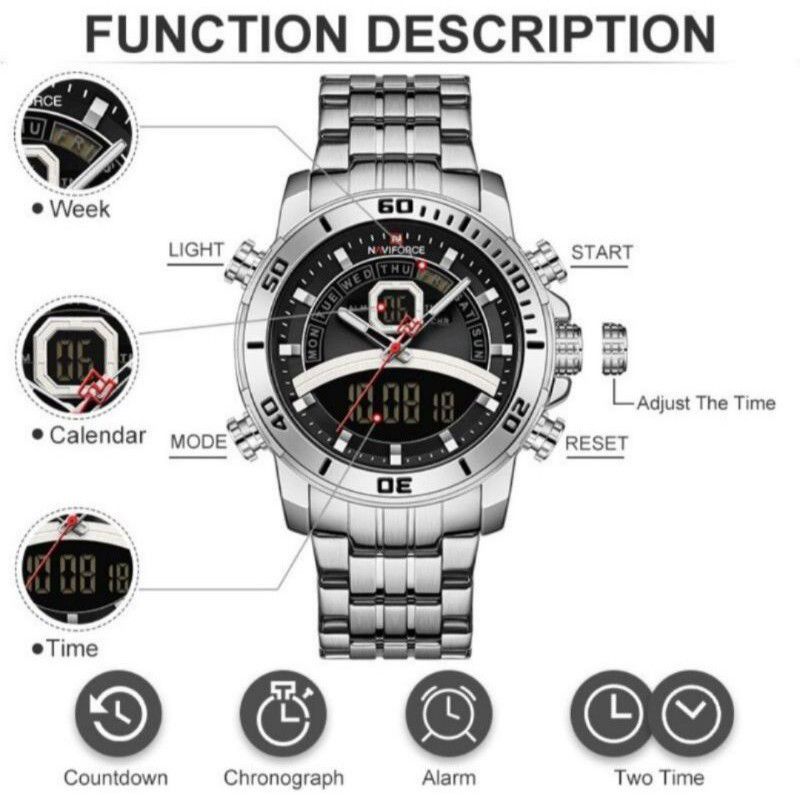 Jam Tangan Naviforce Original NF-9181M stainless steel water resistant dualtime