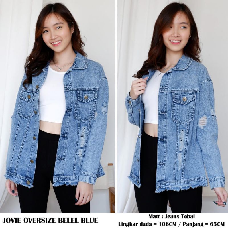 LD 105-110CM JAKET JEANS WANITA OVERSIZE RIPPED KEKINIAN XL MURAH CEWE CEWEK TERBARU 2021 DEWASA SNOW ACID