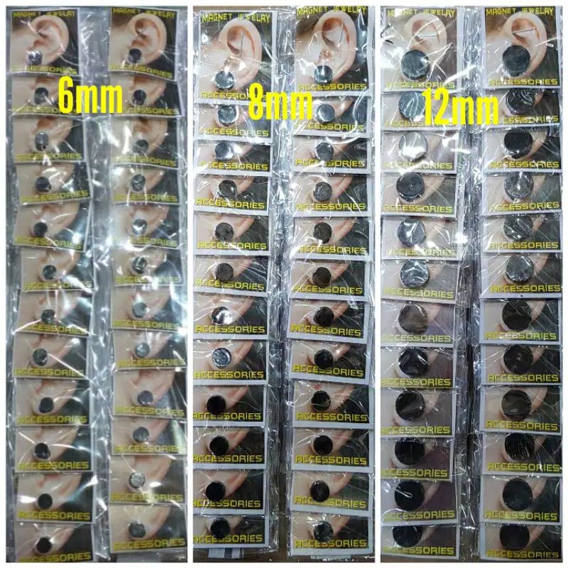 12 pcs (1 lusin) atau 12 Kuping Anting Magnet Bulat Hitam Ukuran Sesuai Varian