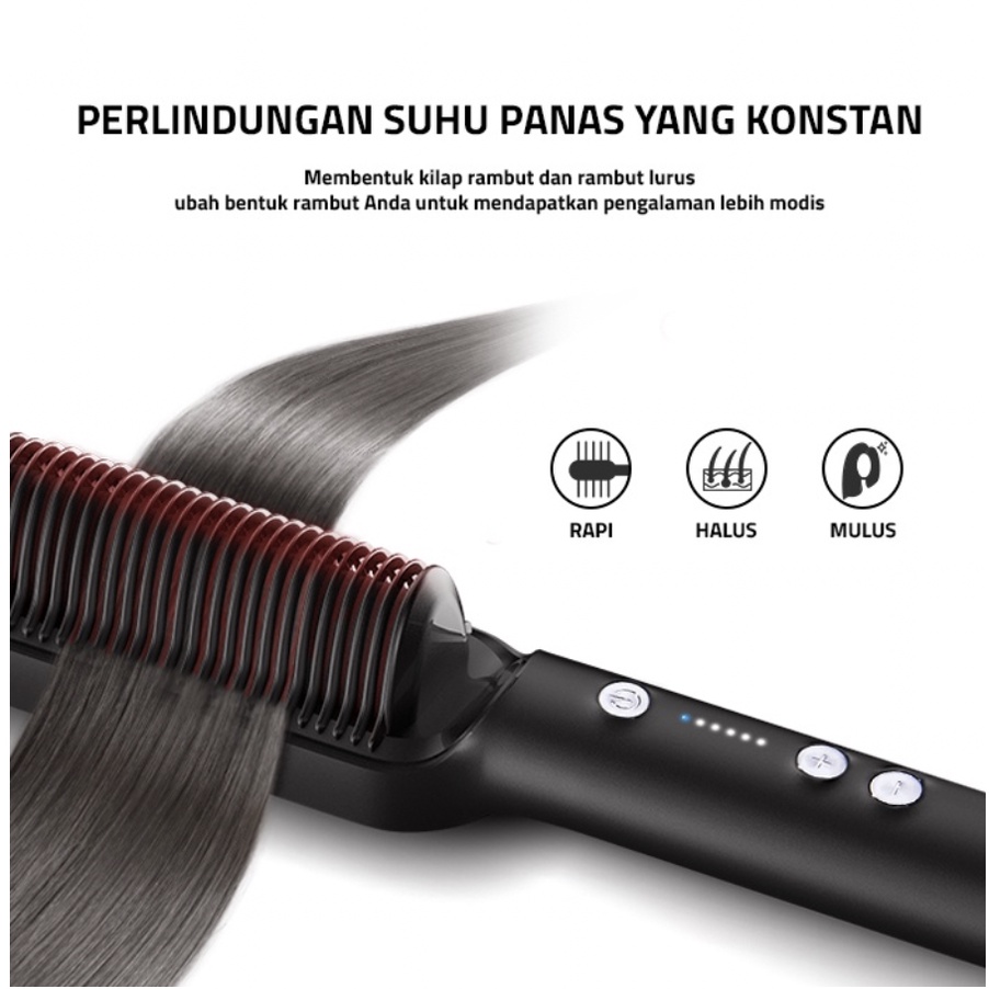 Catokan Sisir Pelurus Rambut Elektrik - Hair Straightener Curler 2 in 1