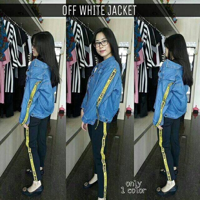 SILVIATHEN - JACKET JEANS OFF WHITE OVERSIZE LIST KUNING / JUMBO OFFWHITE JAKET JEANS BIG SIZE XXL