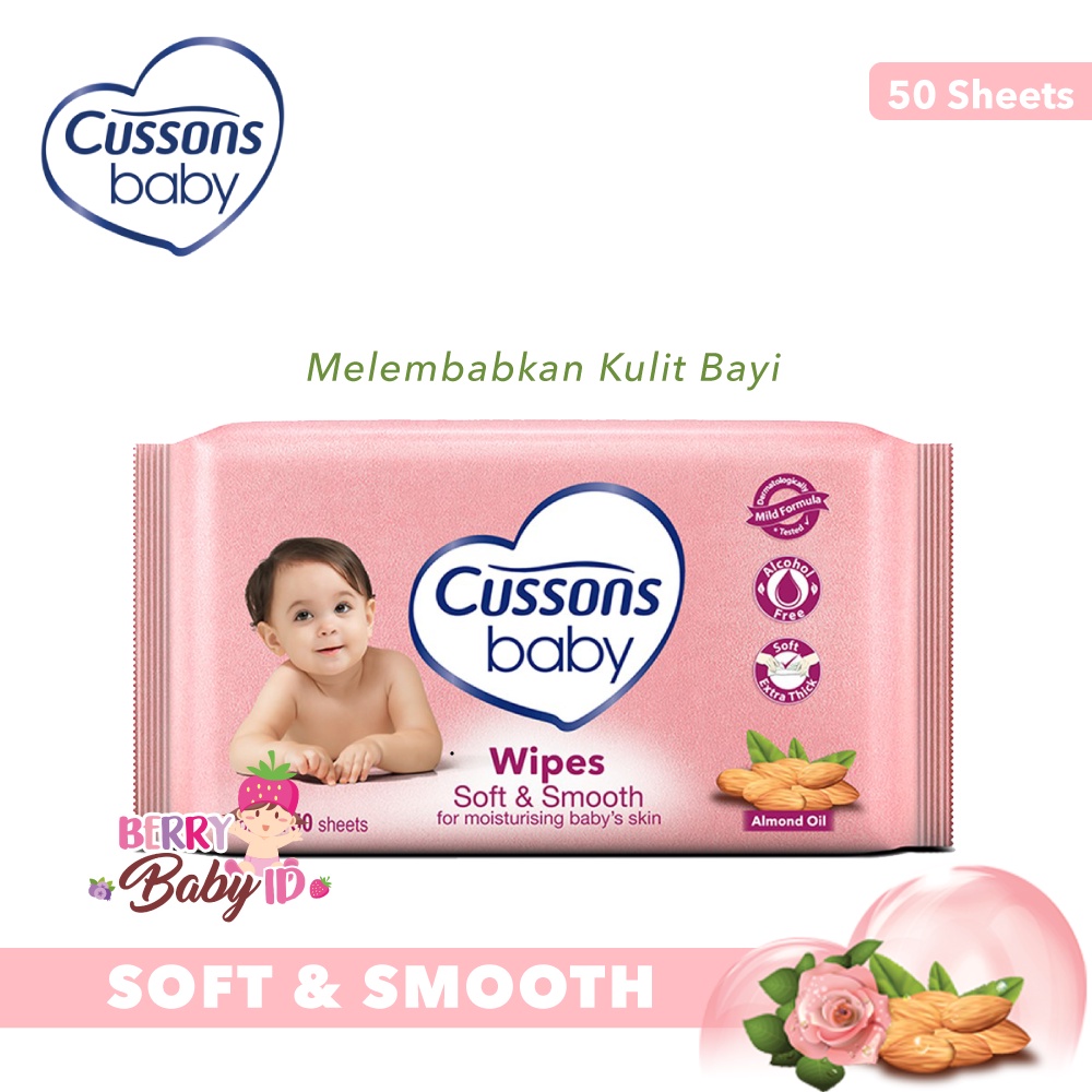 Cussons Baby Wipes 50 Sheet Tisu Basah Bayi Pink Blue White Purple Berry Mart