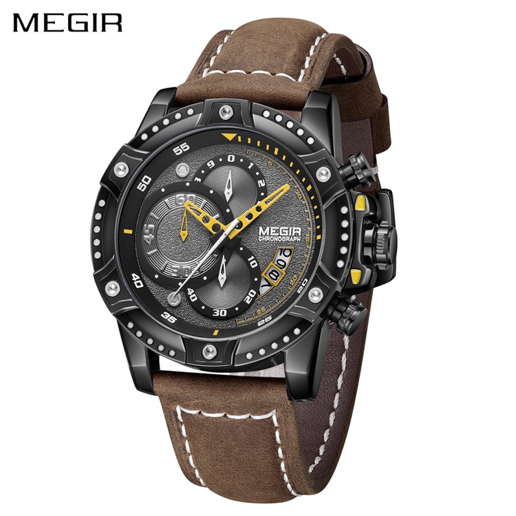 MEGIR 2130 Jam Tangan Pria Analog Chronograph Tali Kulit WATCHKITE WKOS