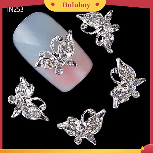 Huluboy Huluboy♡ 10pcs Kupu-Kupu 3D Bahan Alloy Dengan Berlian Imitasi Untuk Dekorasi Manicure DIY