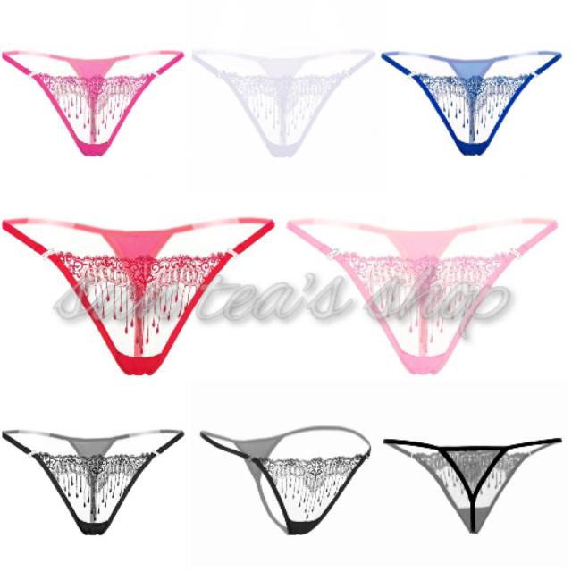 GS166 Sexy g string tassel brokat rumbai transparan thong 27902